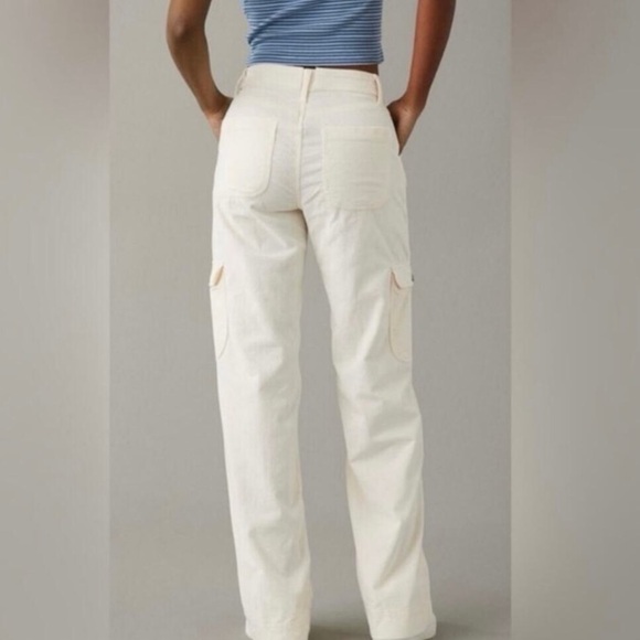 American Eagle Super High Rise Baggy Wide Leg Corduroy Pants Cream 12R - Picture 2 of 8